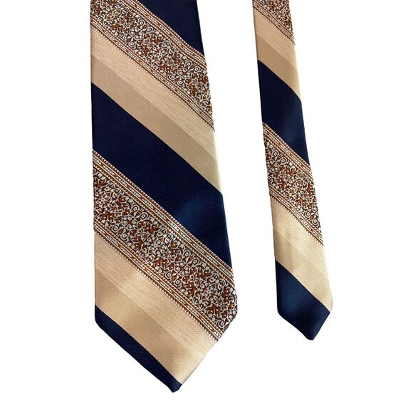 Damon Mens Neck Tie Black Gold Burgundy Stripe Work Dad Gift - Picture 3 of 5